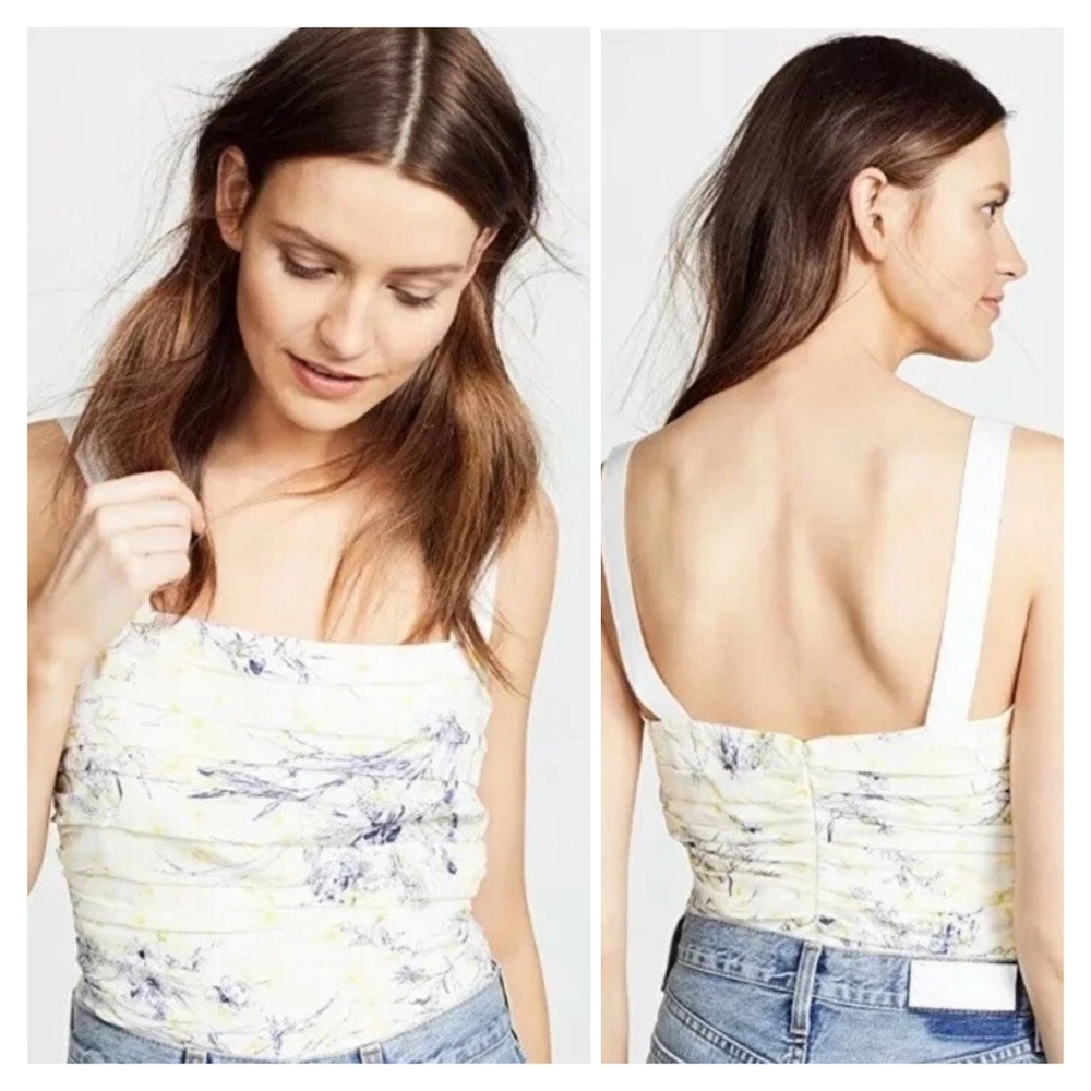 Cinq A Sept Rian Silk Floral Pintuck Top Size S